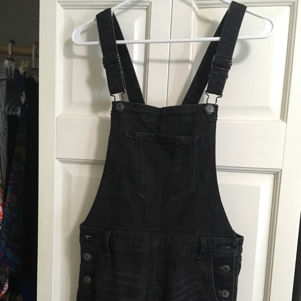 Black denim overalls
